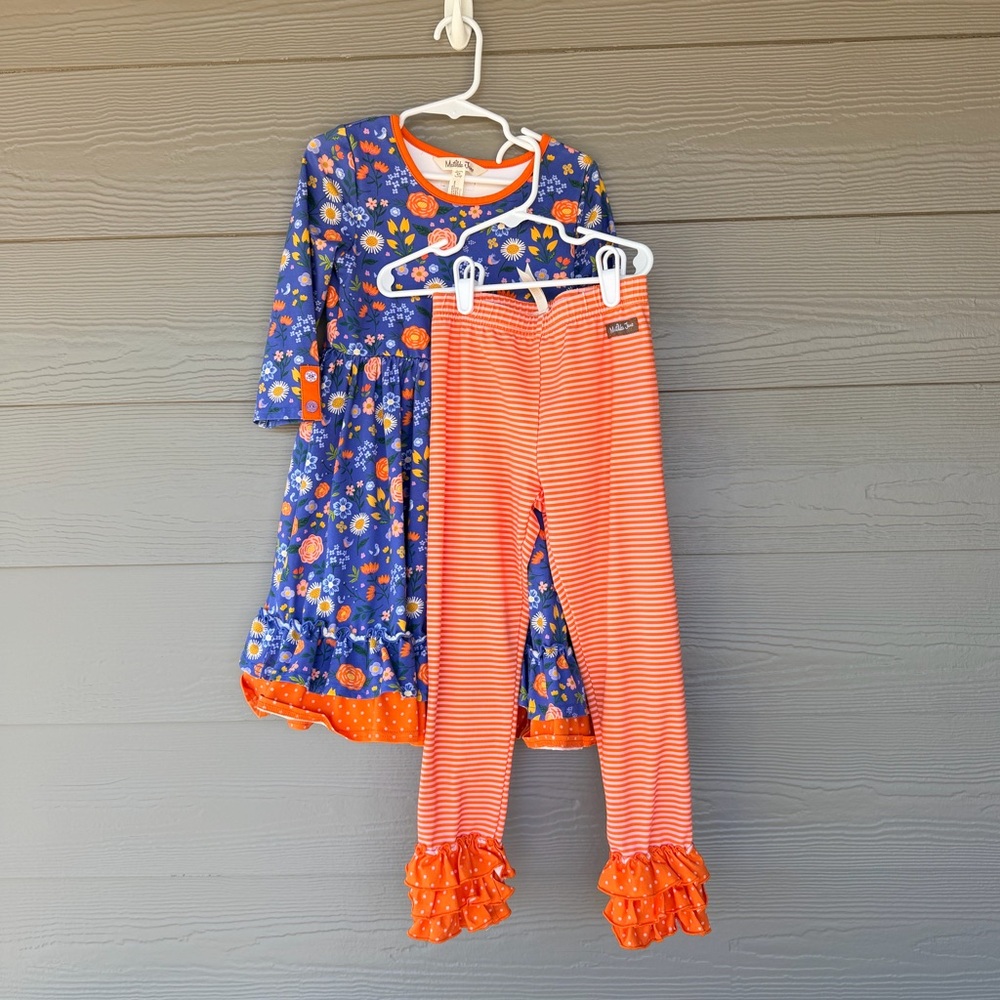 Matilda Jane Orange and Blue Floral Dress and Pants Size 6
